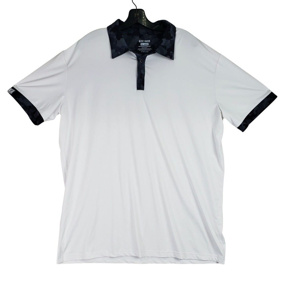 Bite Hard Eynstyn Athletics Polo Shirt Mens XXL White Camo Performance Golfcore